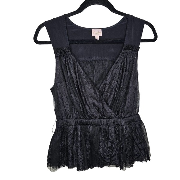 Tracy Reese Black Lace Small/Medium Surplice V Neck Peplum Top Gathered - Picture 1 of 5